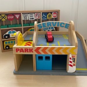 Melissa and Doug Service Station Parking Garage & Vehicles & Traffic Signs LOT